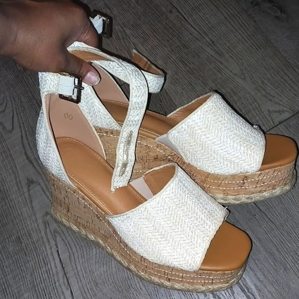 Ladies Platform Open Toe Wedge Heel Sandals sz 9